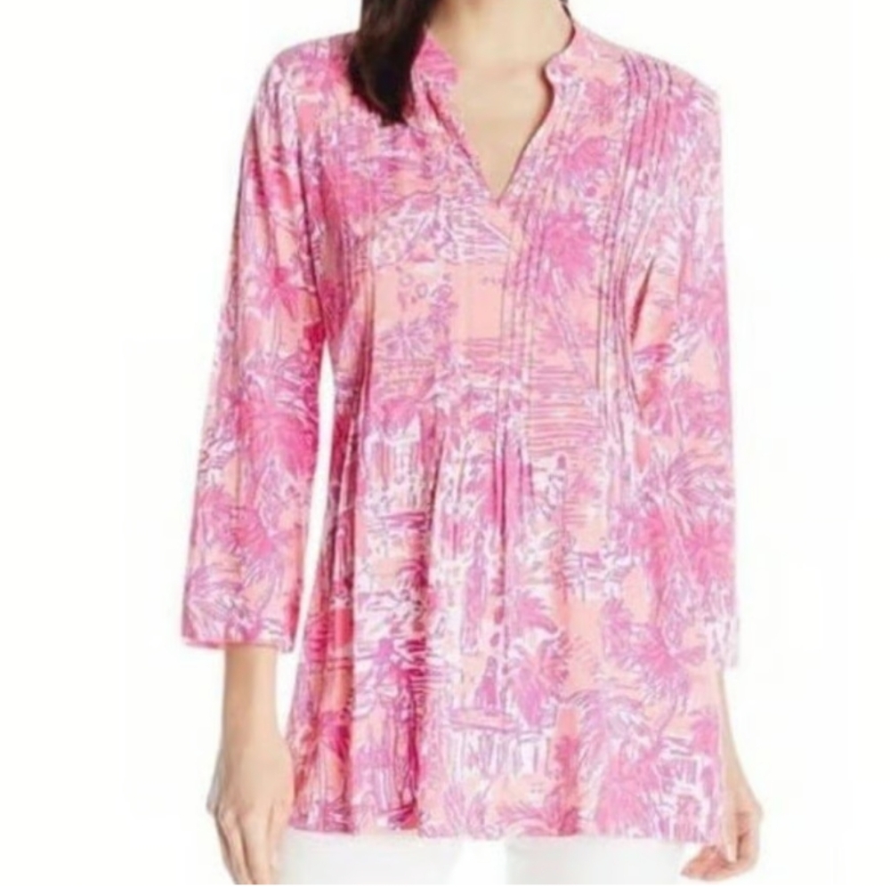 Lilly Pulitzer V-Neck Tunic Size XS Rule Breakers Paradise Pink Palm